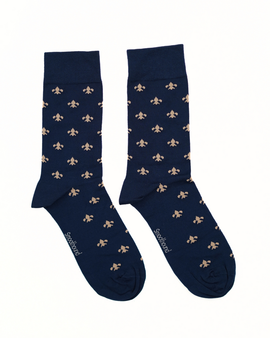 Navy Blue and White Floral Bamboo Socks