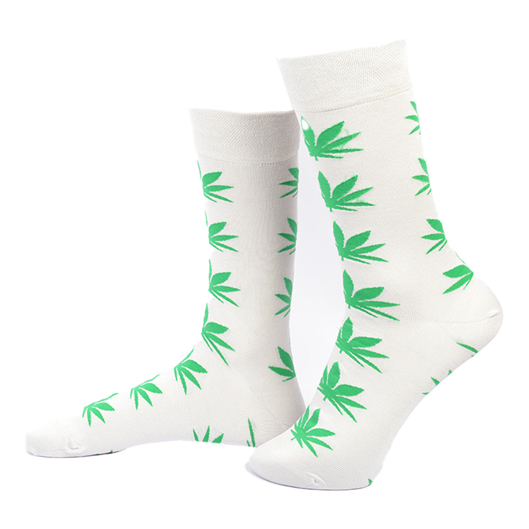 Leafy Whites-Crew Socks Bamboo Socks