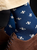 Bamboo Crew Socks for Men - Navy Blue and White Floral