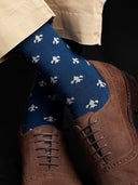 Bamboo Crew Socks for Men - Navy Blue and White Floral