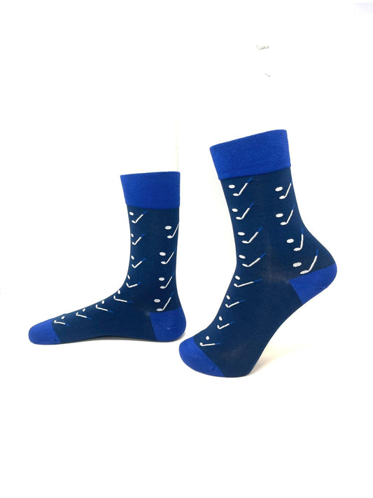 Men’s Crew Bamboo Socks – Navy with White & Blue Pattern