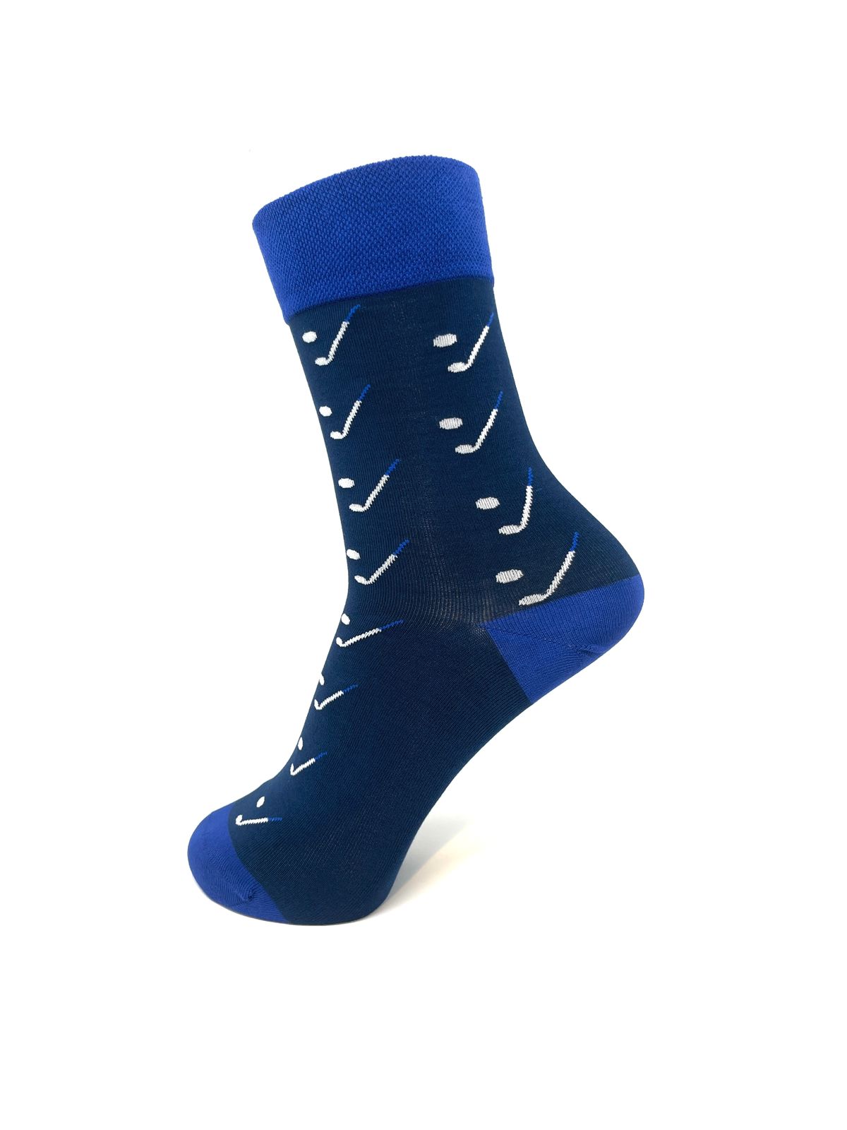 Men’s Crew Bamboo Socks – Navy with White & Blue Pattern