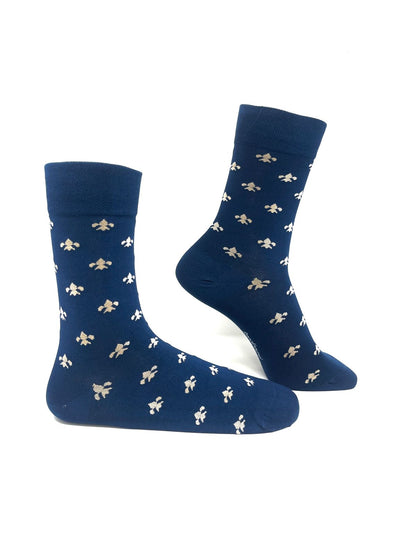 Navy Blue and White Floral Bamboo Crew Socks