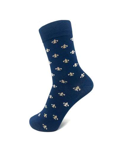 Navy Blue and White Floral Bamboo Crew Socks